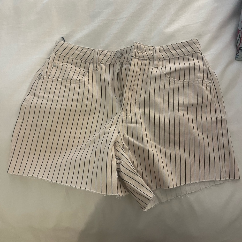 WeWoreWhat Beige and Black Striped Shorts
